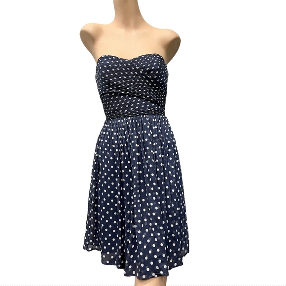 JCREW NWT Navy Polka Dot Strapless Dress Size 0 - Picture 1 of 7